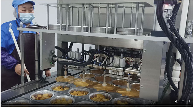 鋁箔盒預(yù)制菜全自動連續(xù)式封口機(jī)操作視頻